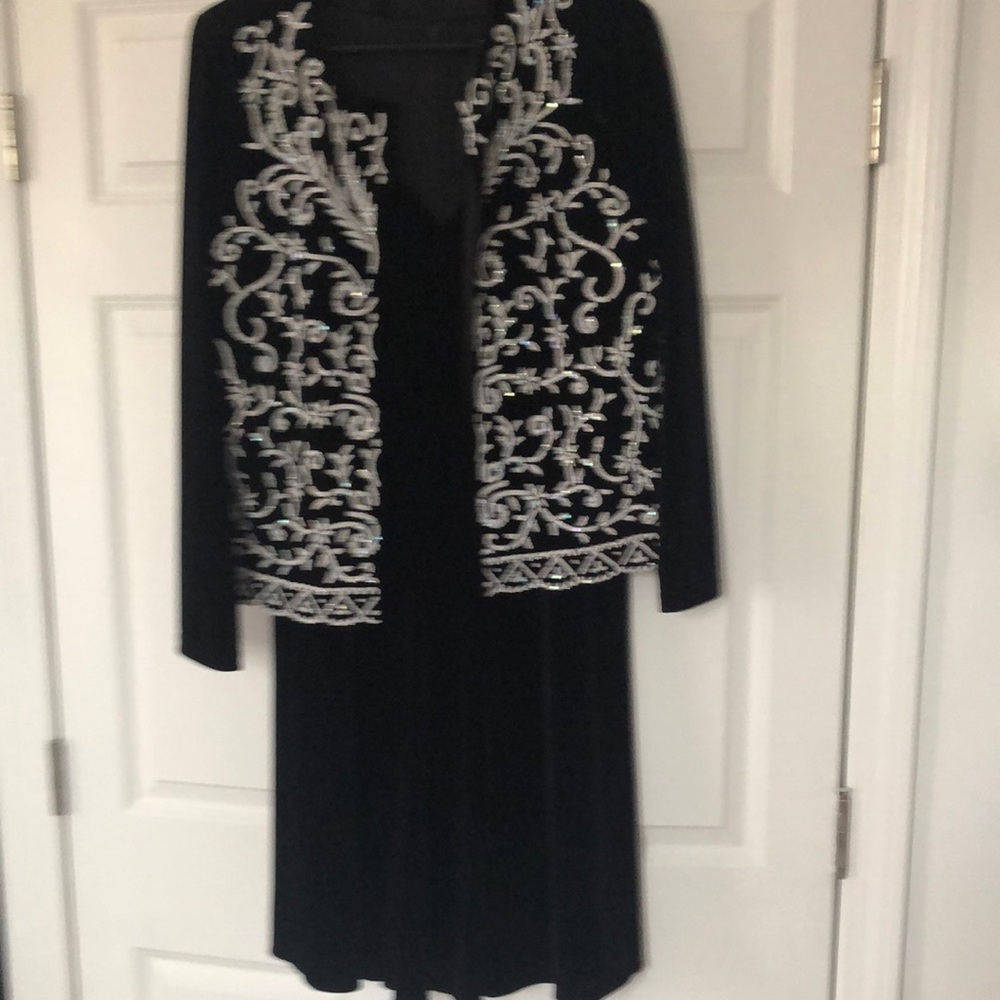 Elegant Black Dress with Silver Embroidery